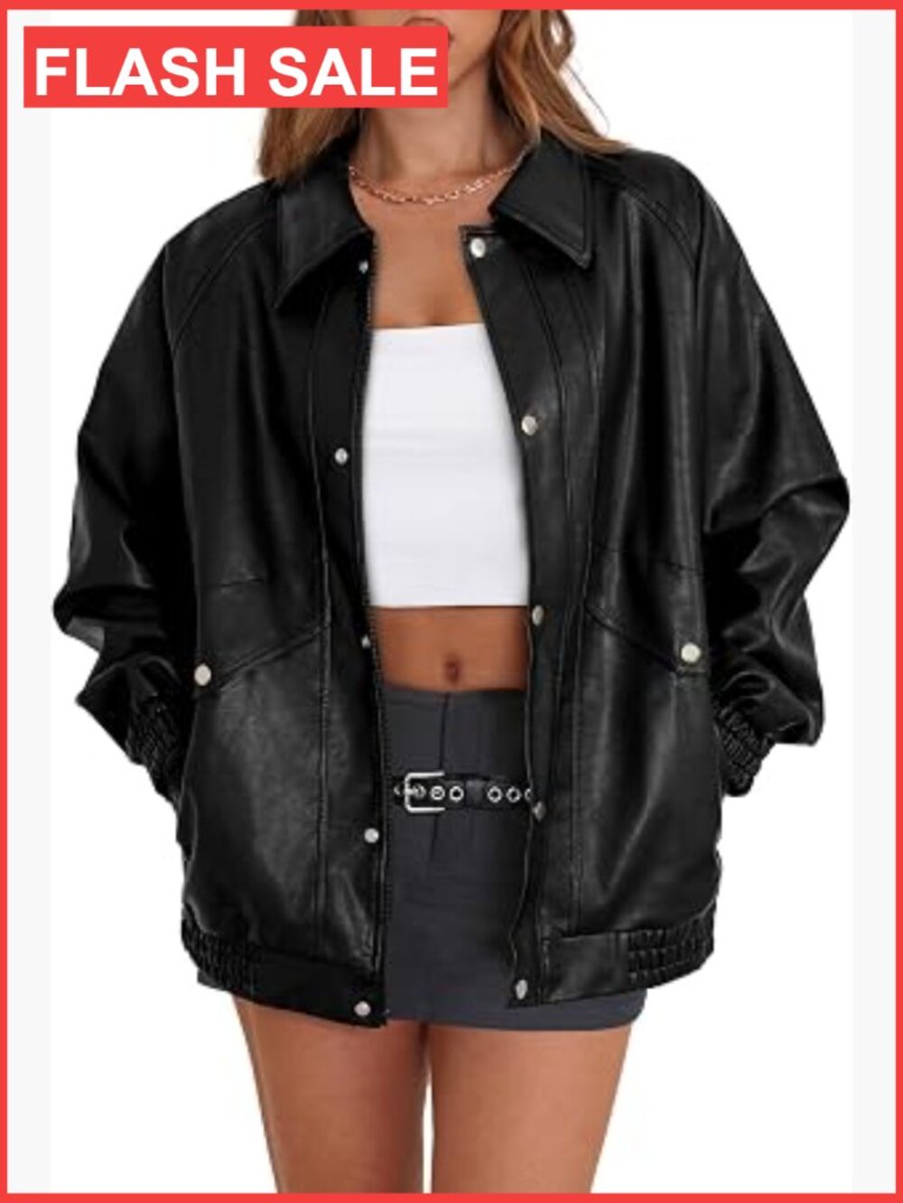 Oversized Faux Leather Moto Jacket Womens Zip Up Winter Coat